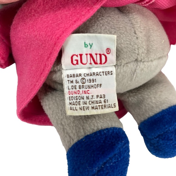 Vintage Gund Queen Celeste Babar Elephant Plush 1991 Cartoon Pink Dress Small 8” - Picture 8 of 12